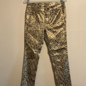 GRACE IN L.A. GOLD SNAKE SKIN STRETCH COTTON BLEND JEANS SKINNY ANKLE 28 NEW